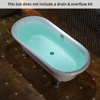 WOODBRIDGE 66" Enameled Cast Iron Double Ended Clawfoot Bathtub with Chrome Iron Feet, White, TC0066