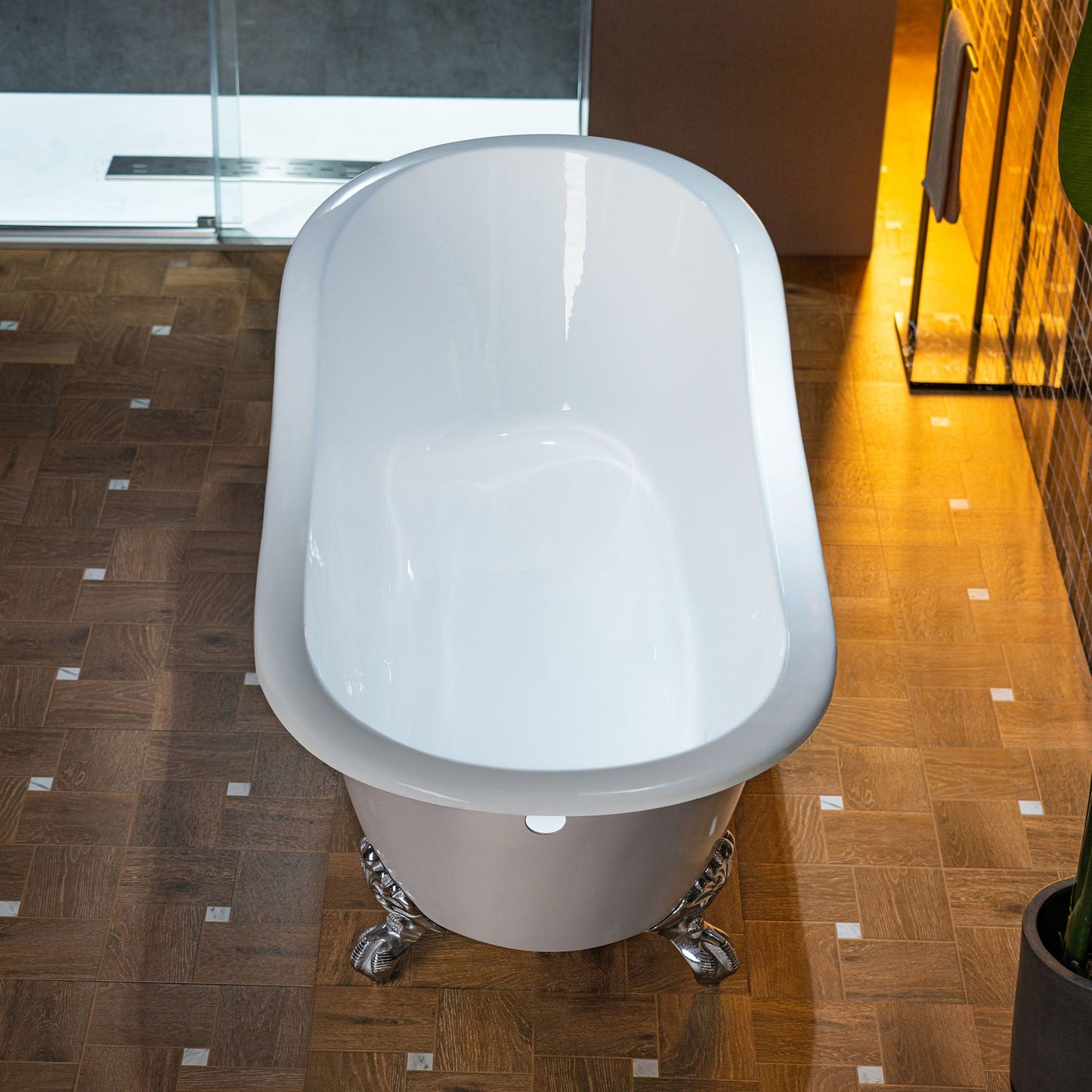 WOODBRIDGE 67" Enameled Cast Iron Single Slipper Clawfoot Bathtub with Chrome Iron Feet, White,TC0167