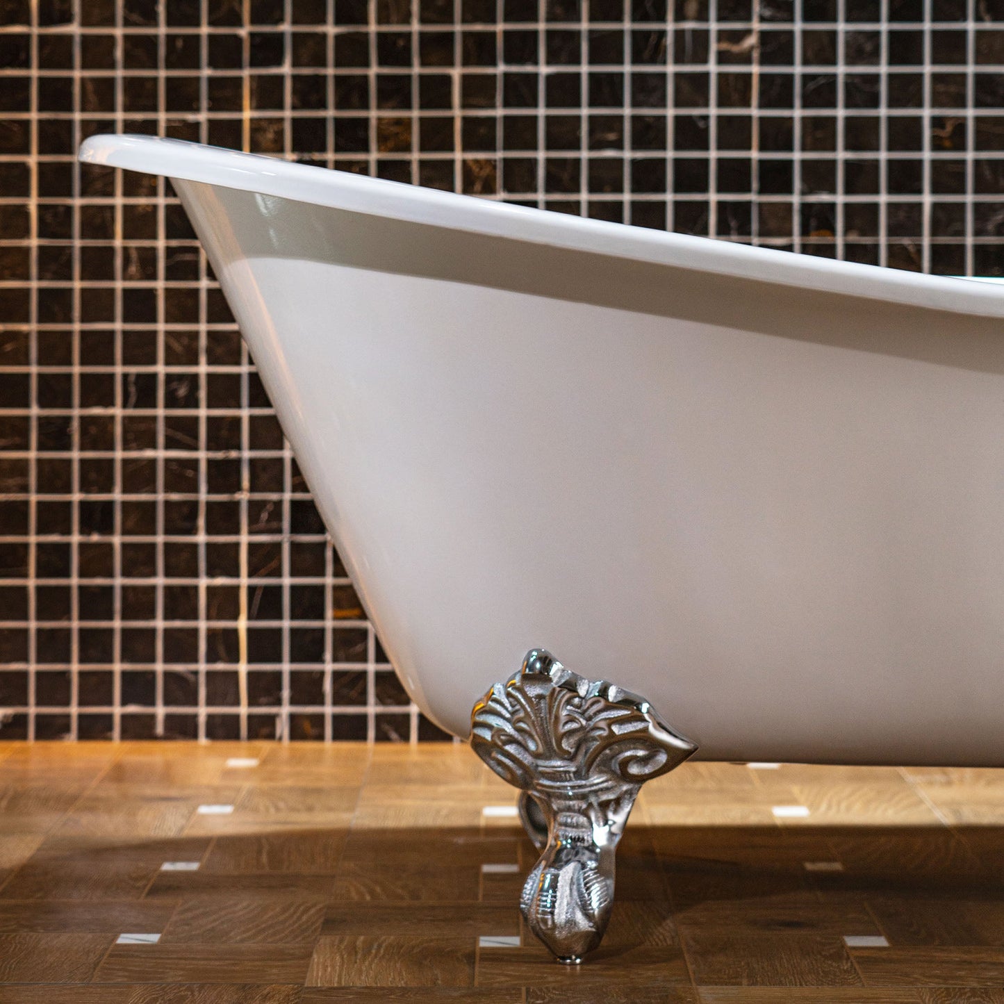 WOODBRIDGE 67" Enameled Cast Iron Single Slipper Clawfoot Bathtub with Chrome Iron Feet, White,TC0167