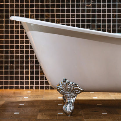 WOODBRIDGE 67" Enameled Cast Iron Single Slipper Clawfoot Bathtub with Chrome Iron Feet, White,TC0167