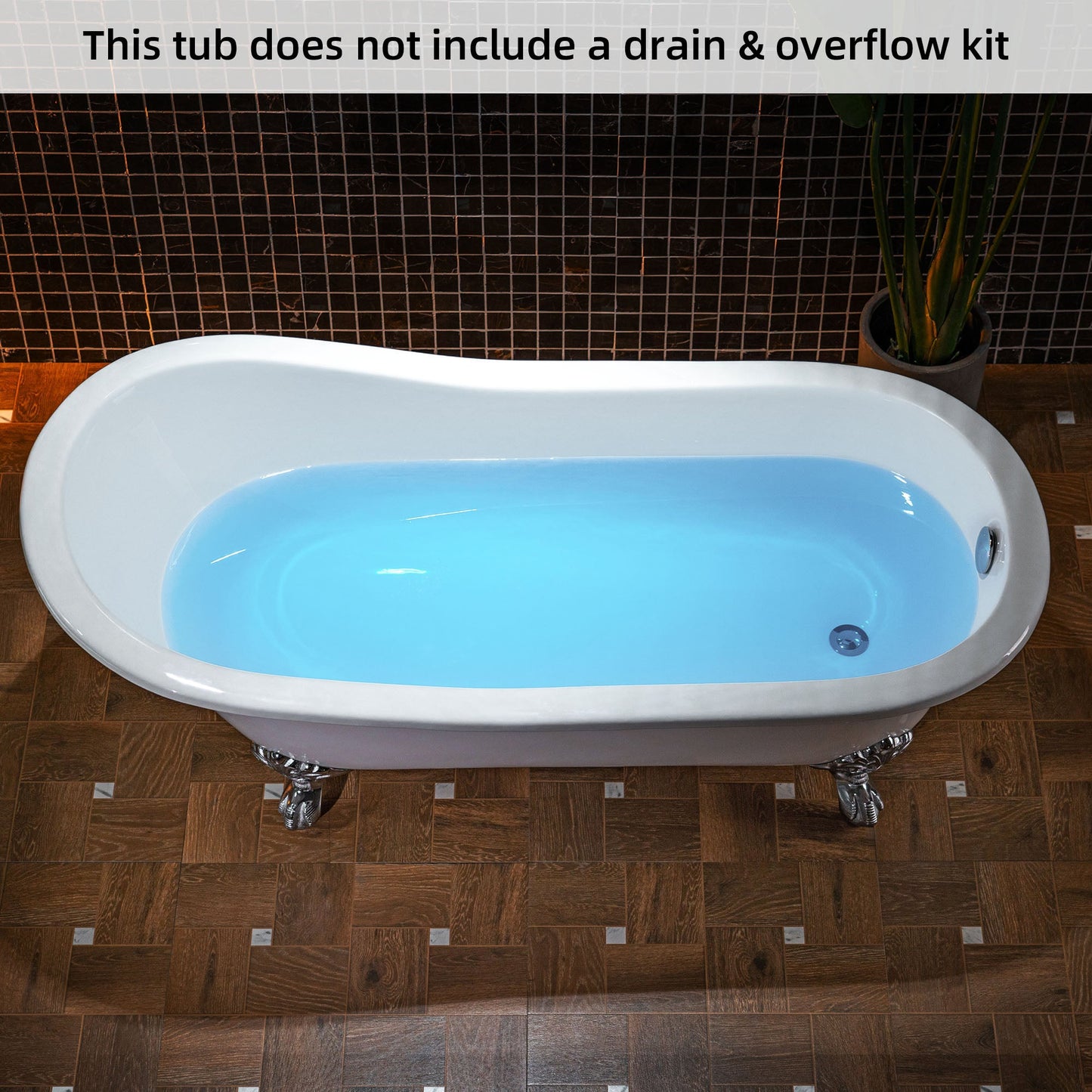 WOODBRIDGE 67" Enameled Cast Iron Single Slipper Clawfoot Bathtub with Chrome Iron Feet, White,TC0167
