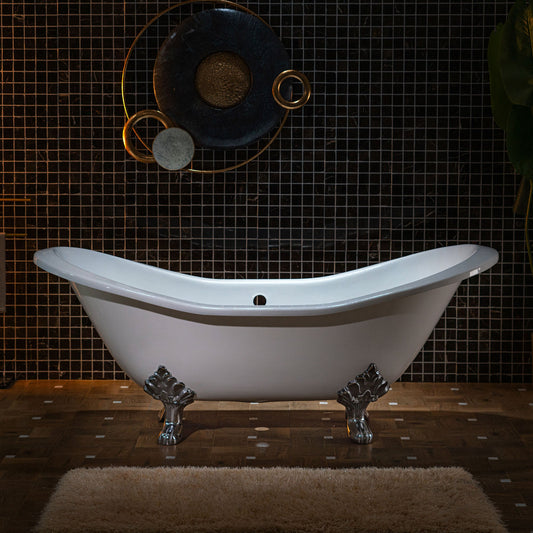 WOODBRIDGE 72" Enameled Cast Iron Double Slipper Clawfoot Bathtub