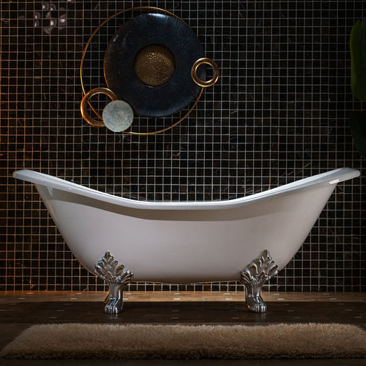 WOODBRIDGE 72" Enameled Cast Iron Double Slipper Clawfoot Bathtub