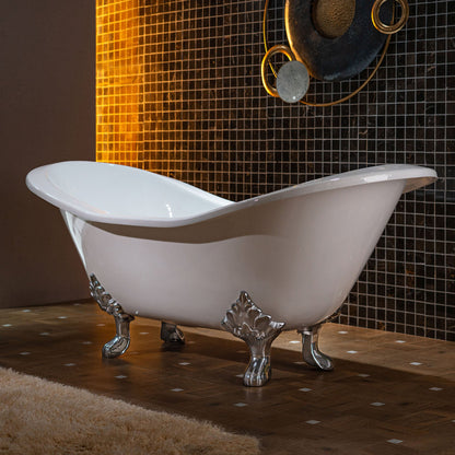 WOODBRIDGE 72" Enameled Cast Iron Double Slipper Clawfoot Bathtub