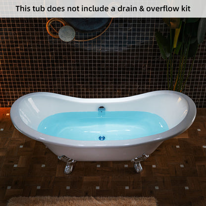 WOODBRIDGE 72" Enameled Cast Iron Double Slipper Clawfoot Bathtub
