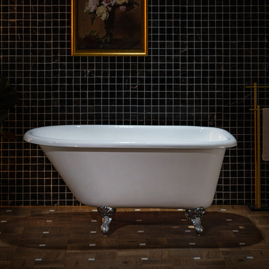 WOODBRIDGE 54" Enameled Cast Iron Roll Top Clawfoot Bathtub with Chrome Iron Feet, White, TC0354