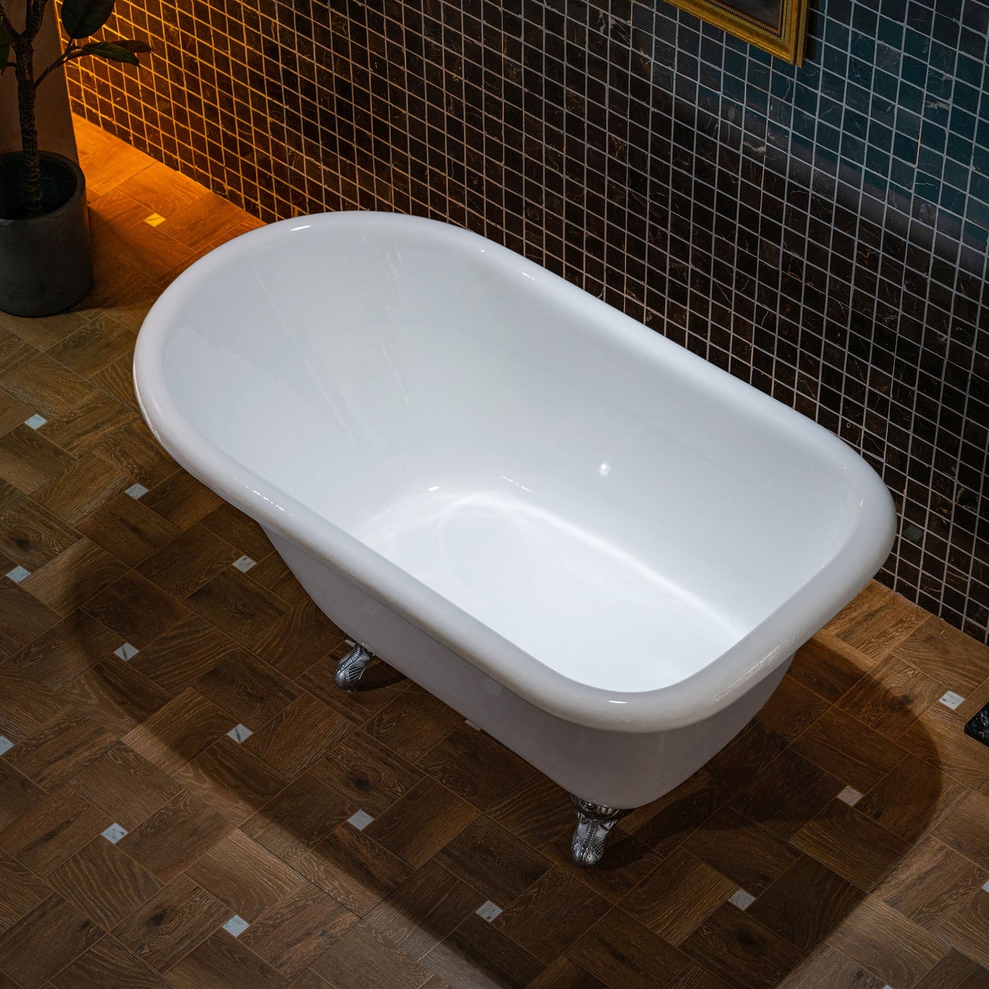 WOODBRIDGE 54" Enameled Cast Iron Roll Top Clawfoot Bathtub with Chrome Iron Feet, White, TC0354