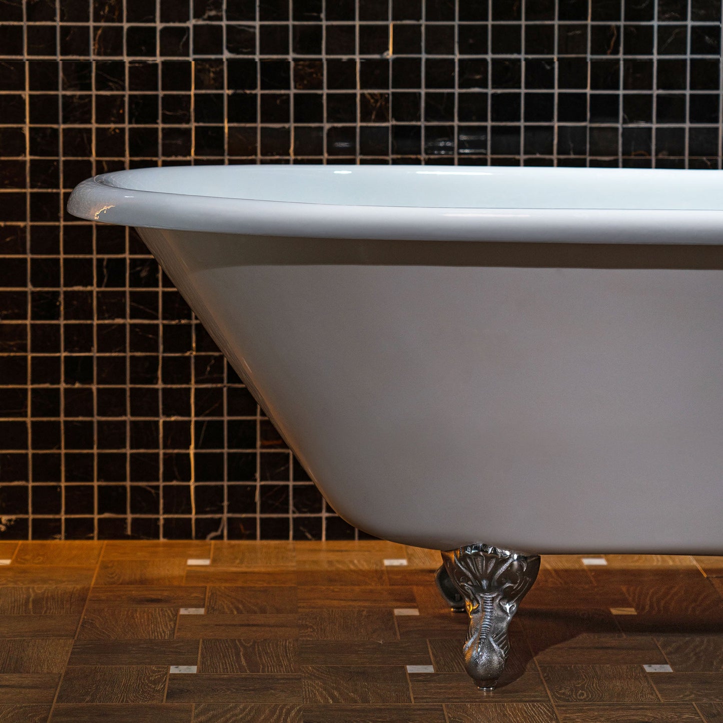 WOODBRIDGE 54" Enameled Cast Iron Roll Top Clawfoot Bathtub with Chrome Iron Feet, White, TC0354