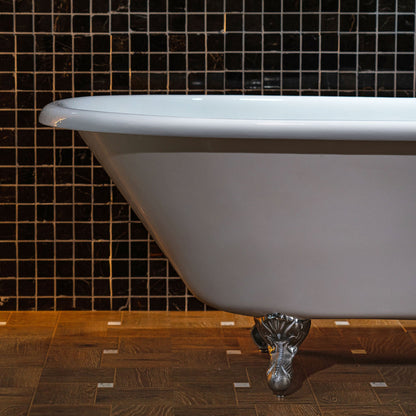 WOODBRIDGE 54" Enameled Cast Iron Roll Top Clawfoot Bathtub with Chrome Iron Feet, White, TC0354