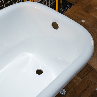 WOODBRIDGE 54" Enameled Cast Iron Roll Top Clawfoot Bathtub with Chrome Iron Feet, White, TC0354
