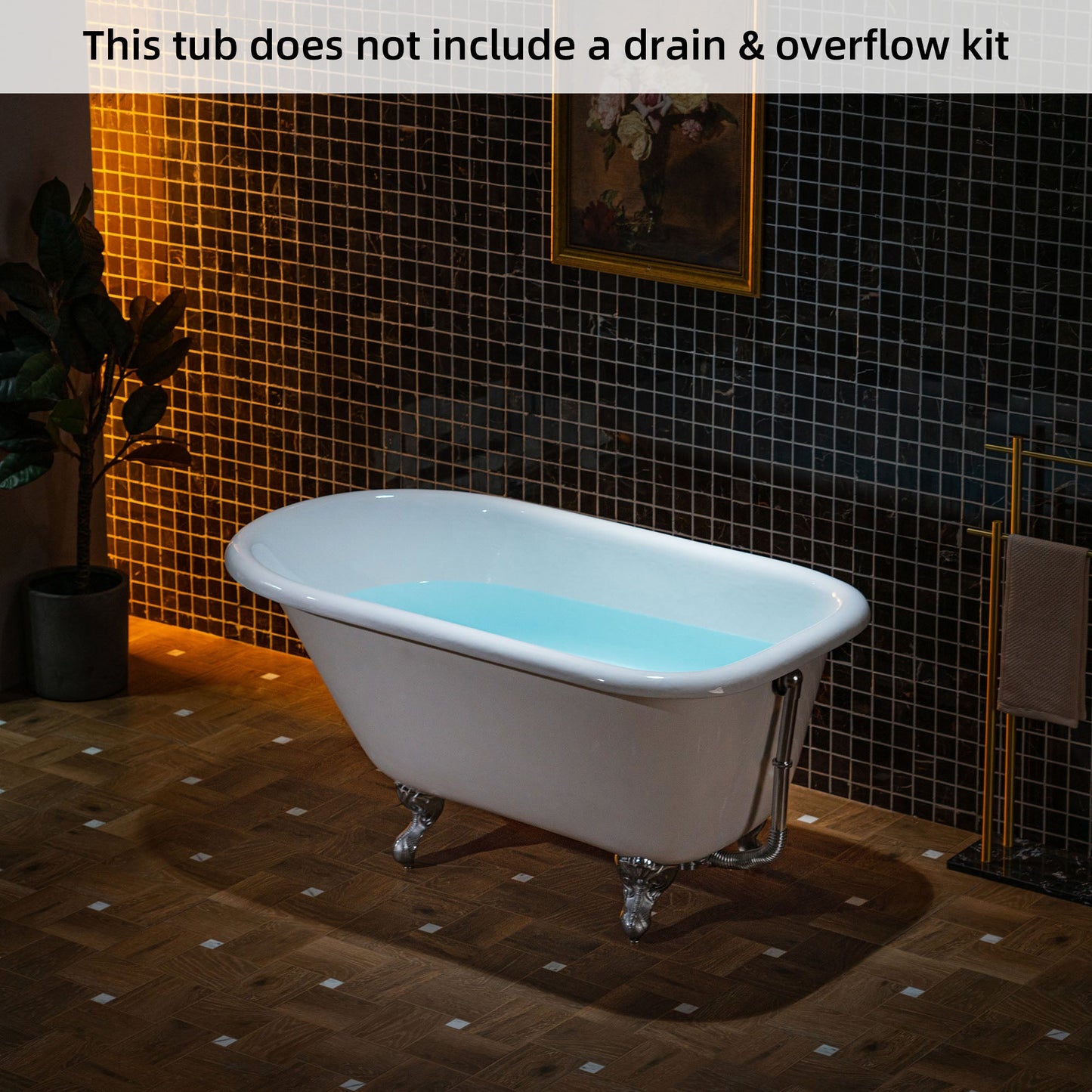 WOODBRIDGE 54" Enameled Cast Iron Roll Top Clawfoot Bathtub with Chrome Iron Feet, White, TC0354