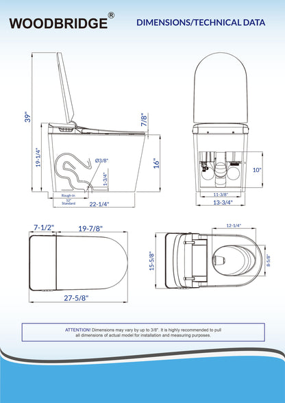 WOODBRIDGE Intelligent Smart Bidet Toilet, Auto Open & Close, Auto Quiet Flush, Backup Mechanical Flush, and Advanced Deodorization, White, B0980S