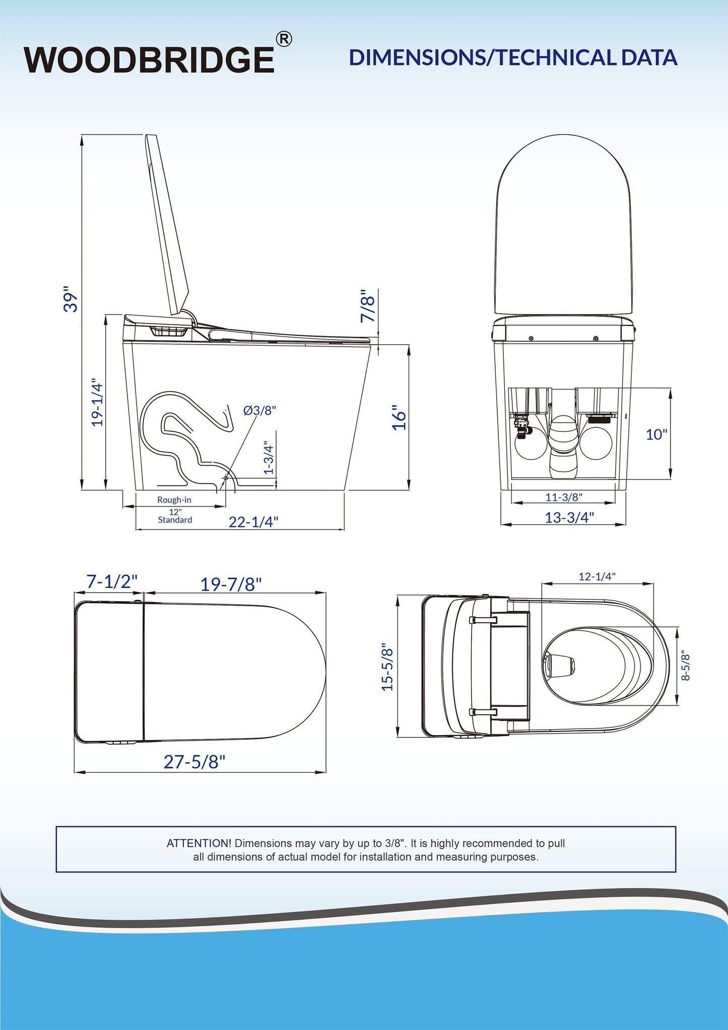 WoodBridge B0980S Intelligent Smart Bidet Toilet | Auto Flush & Heated Seat