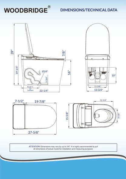 WoodBridge B0980S Intelligent Smart Bidet Toilet | Auto Flush & Heated Seat