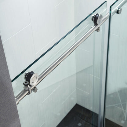 WOODBRIDGE Frameless Single Sliding Shower Doors, 45.5-48" Width x 76"Height with 3/8"(10mm) Clear Tempered Glass, Soft Close System and Explosion-Proof Film