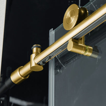 WOODBRIDGE Frameless Single Sliding Shower Doors, 45.5-48" Width x 76"Height with 3/8"(10mm) Clear Tempered Glass, Soft Close System and Explosion-Proof Film