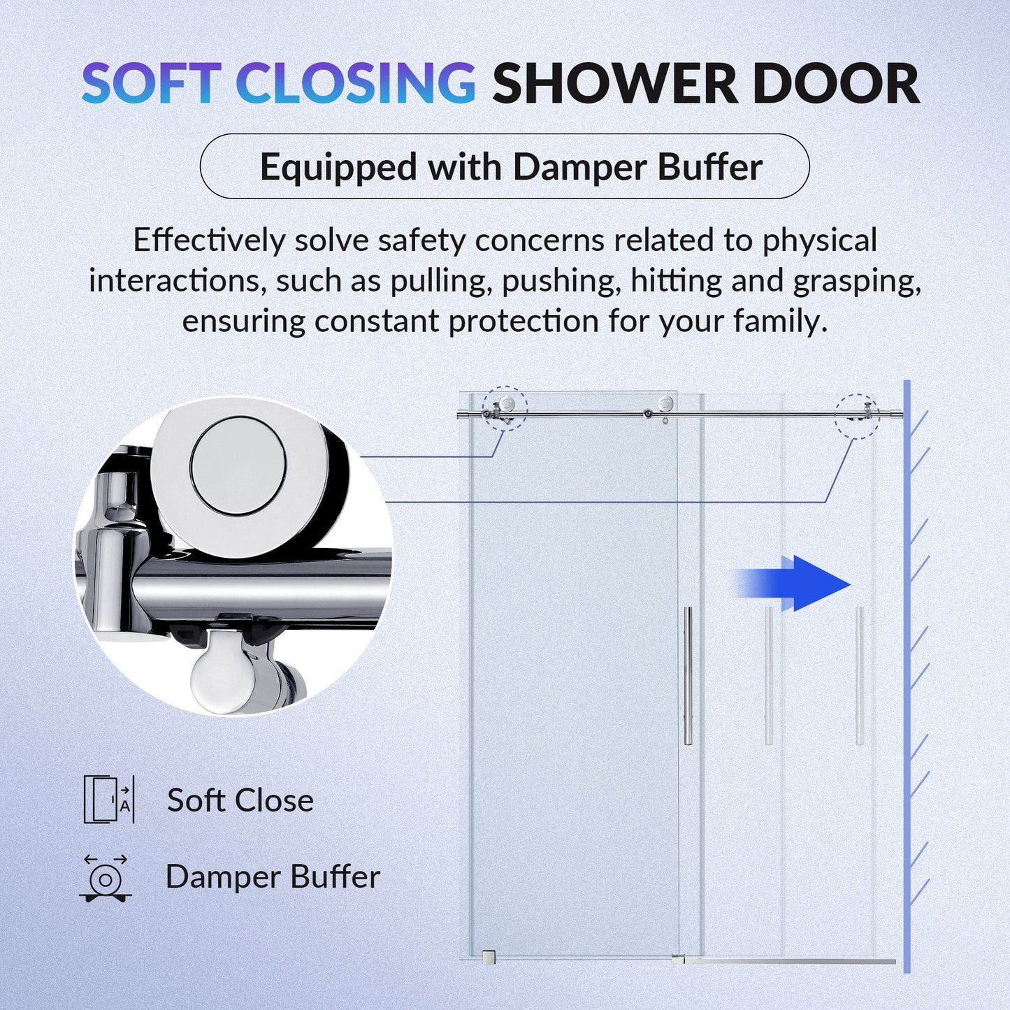 WOODBRIDGE Frameless Single Sliding Shower Doors, 45.5-48" Width x 76"Height with 3/8"(10mm) Clear Tempered Glass, Soft Close System and Explosion-Proof Film