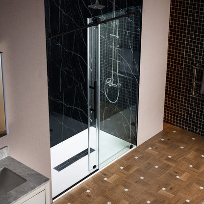 WOODBRIDGE Frameless Single Sliding Shower Doors, 45.5-48" Width x 76"Height with 3/8"(10mm) Clear Tempered Glass, Soft Close System and Explosion-Proof Film