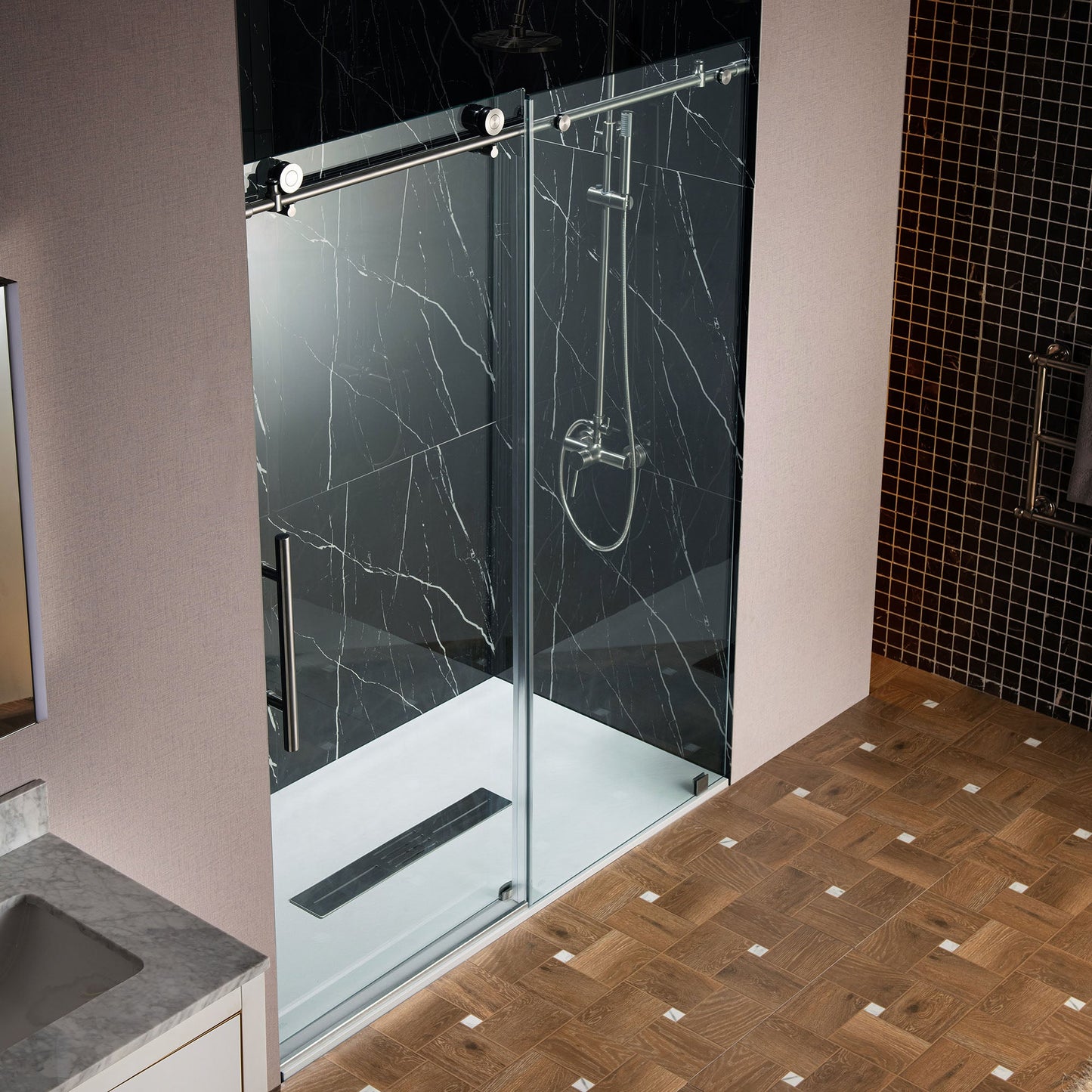 WOODBRIDGE Frameless Sliding Shower Doors with Soft Close System, 56-60" Width x 76"Height with 3/8"(10mm) Clear Tempered Glass