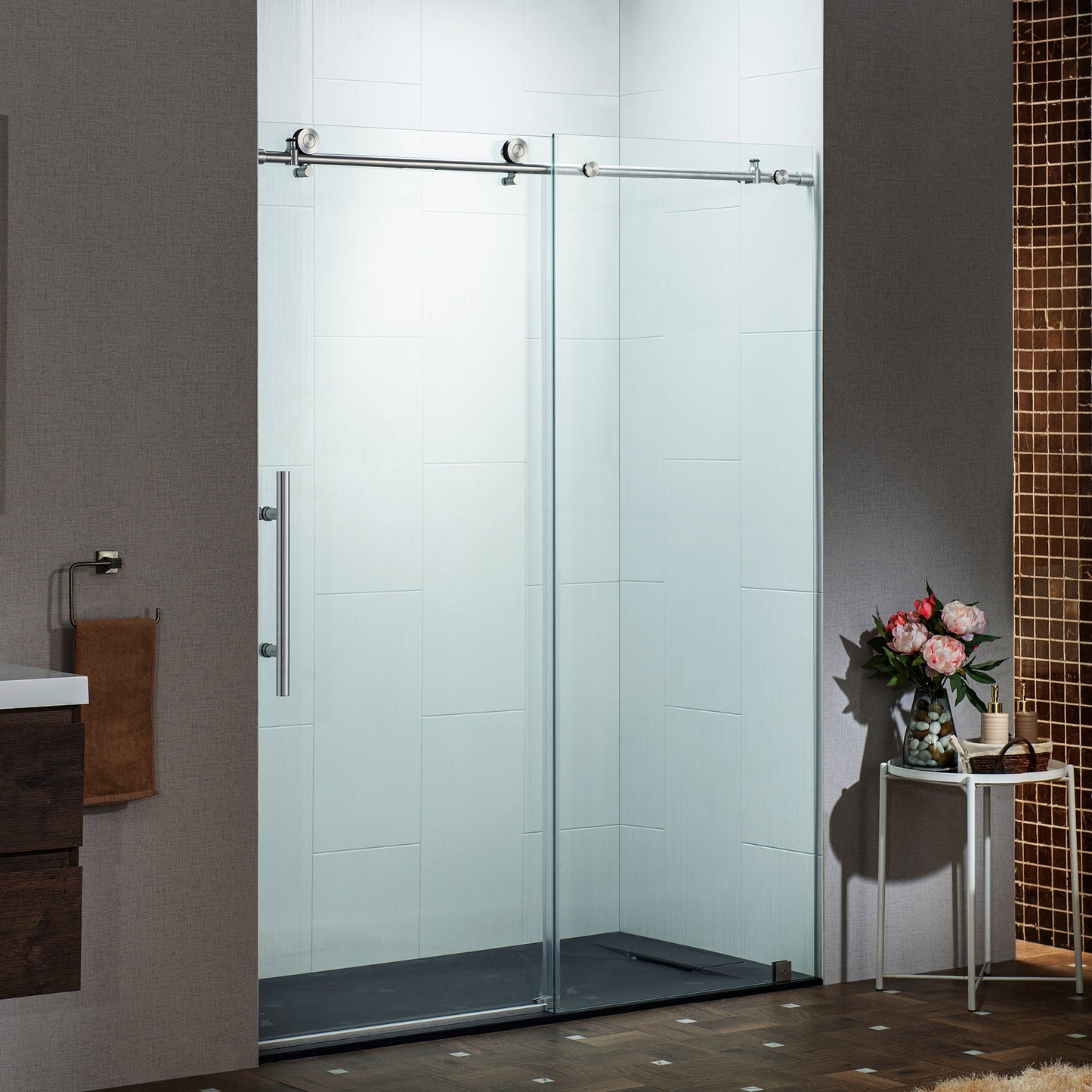 WOODBRIDGE Frameless Sliding Shower Doors with Soft Close System, 56-60" Width x 76"Height with 3/8"(10mm) Clear Tempered Glass