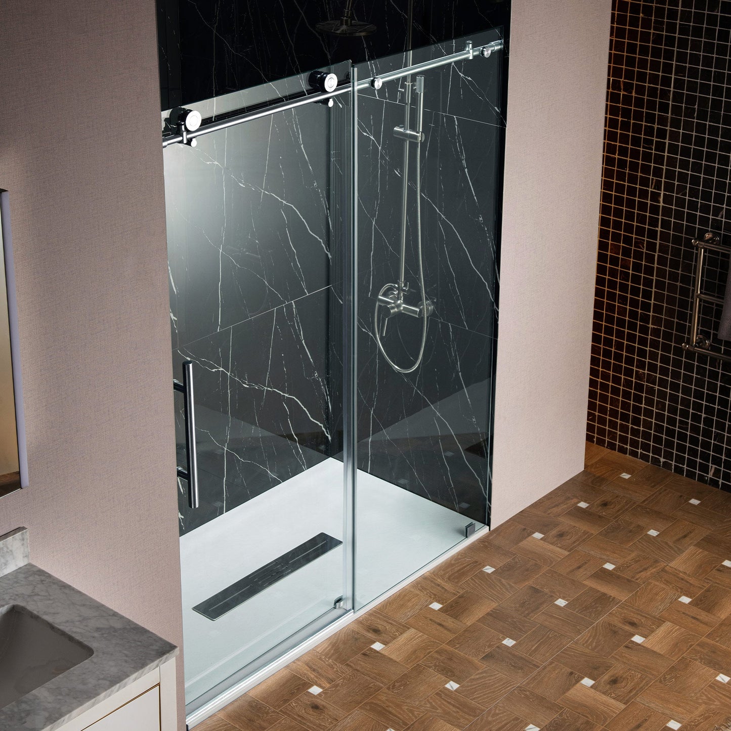 WOODBRIDGE Frameless Sliding Shower Doors with Soft Close System, 56-60" Width x 76"Height with 3/8"(10mm) Clear Tempered Glass