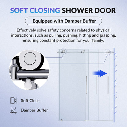 WOODBRIDGE Frameless Sliding Shower Doors with Soft Close System, 56-60" Width x 76"Height with 3/8"(10mm) Clear Tempered Glass