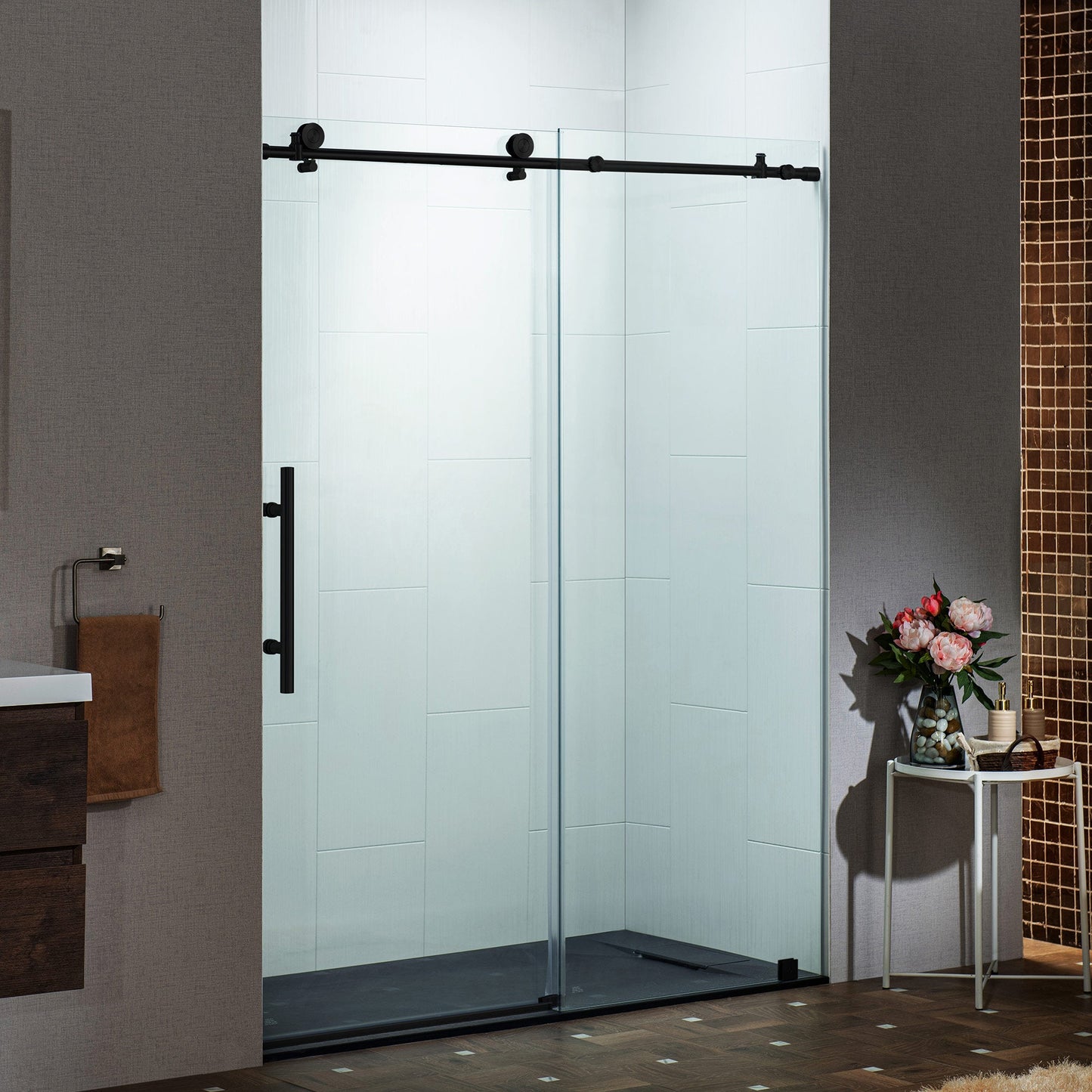 WOODBRIDGE Frameless Sliding Shower Doors with Soft Close System, 56-60" Width x 76"Height with 3/8"(10mm) Clear Tempered Glass