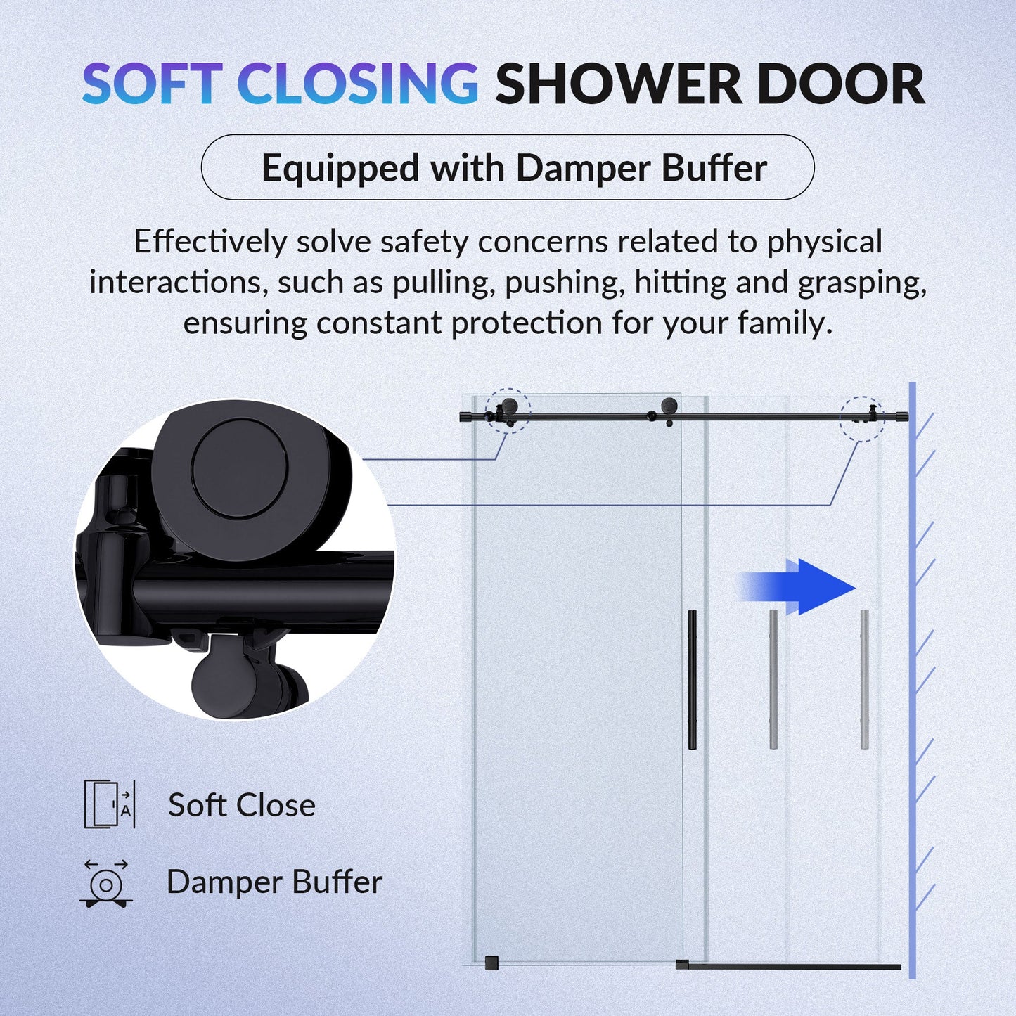 WOODBRIDGE Frameless Sliding Shower Doors with Soft Close System, 56-60" Width x 76"Height with 3/8"(10mm) Clear Tempered Glass