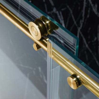 WOODBRIDGE Frameless Single Sliding Shower Doors, 57.5-60" Width x 62"Height with 3/8"(10mm) Clear Tempered Glass, Soft Close System and Explosion-Proof Film