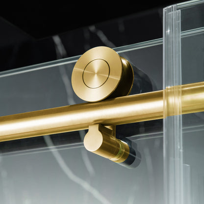 WOODBRIDGE Frameless Single Sliding Shower Doors, 57.5-60" Width x 62"Height with 3/8"(10mm) Clear Tempered Glass, Soft Close System and Explosion-Proof Film