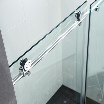 WOODBRIDGE Frameless Single Sliding Shower Doors, 57.5-60" Width x 62"Height with 3/8"(10mm) Clear Tempered Glass, Soft Close System and Explosion-Proof Film