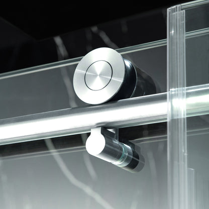 WOODBRIDGE Frameless Single Sliding Shower Doors, 57.5-60" Width x 62"Height with 3/8"(10mm) Clear Tempered Glass, Soft Close System and Explosion-Proof Film