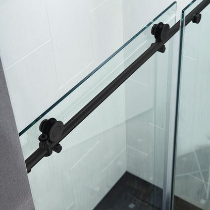 WOODBRIDGE Frameless Single Sliding Shower Doors, 57.5-60" Width x 62"Height with 3/8"(10mm) Clear Tempered Glass, Soft Close System and Explosion-Proof Film