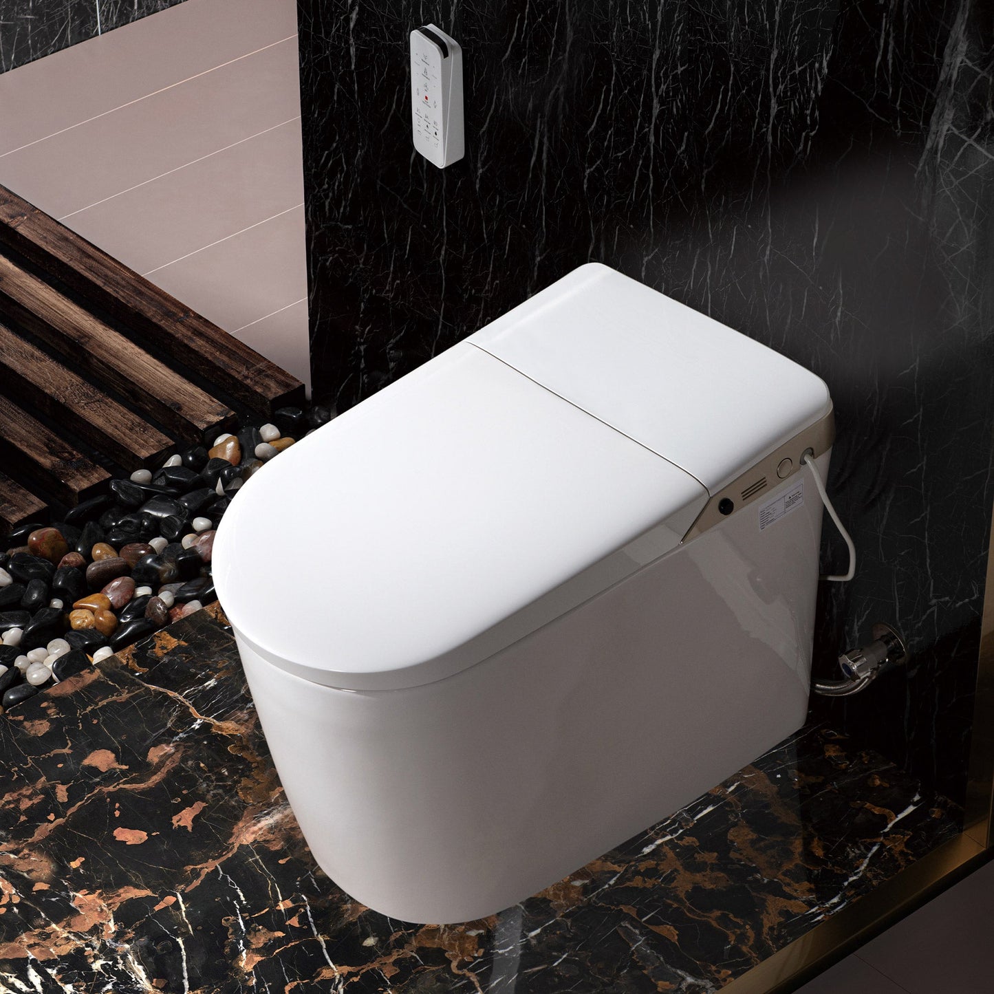 WOODBRIDGE Intelligent Smart Bidet Toilet, Auto Open & Close, Auto Quiet Flush, Backup Mechanical Flush, and Advanced Deodorization, White, B0980S