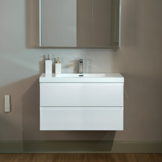 WOODBRIDGE 35-3/8 in. W x 19-5/8 in. D Wall Mounted Floating Vanity in Glossy White with Resin Composite Vanity Top in Glossy White