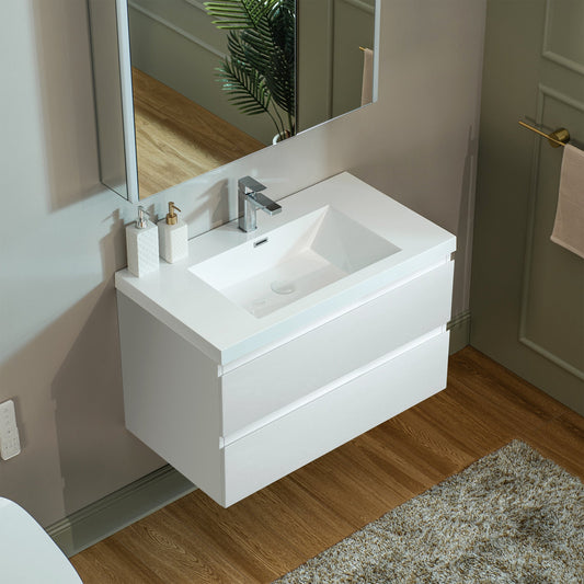 WOODBRIDGE 35-3/8 in. W x 19-5/8 in. D Wall Mounted Floating Vanity in Glossy White with Resin Composite Vanity Top in Glossy White