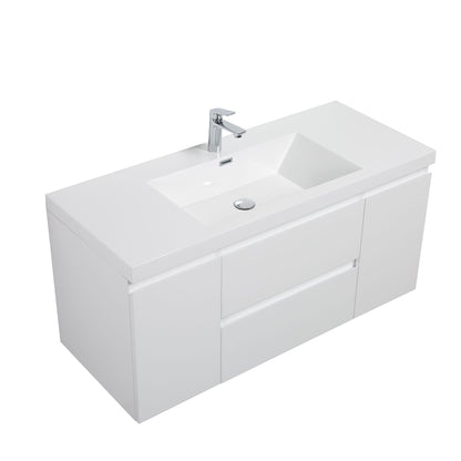 WOODBRIDGE 47-1/4 in. W x 19-5/8 in. D Wall Mounted Floating Vanity in Glossy White with Resin Composite Vanity Top in Glossy White