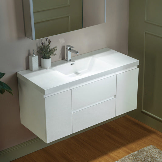 WOODBRIDGE 47-1/4 in. W x 19-5/8 in. D Wall Mounted Floating Vanity in Glossy White with Resin Composite Vanity Top in Glossy White