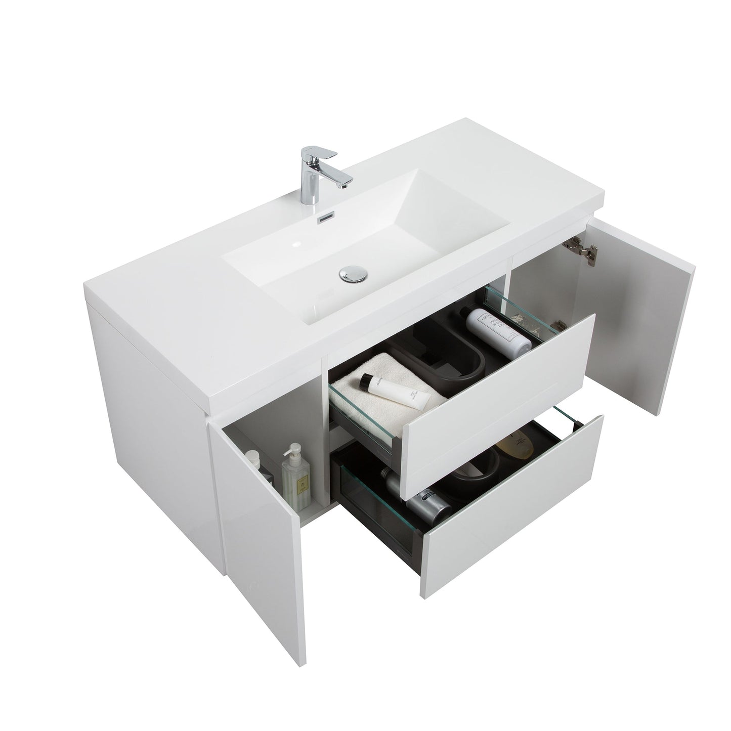 WOODBRIDGE 47-1/4 in. W x 19-5/8 in. D Wall Mounted Floating Vanity in Glossy White with Resin Composite Vanity Top in Glossy White