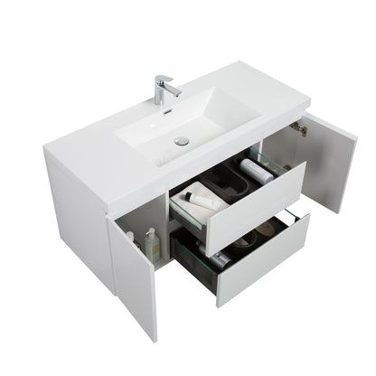 WOODBRIDGE 47-1/4 in. W x 19-5/8 in. D Wall Mounted Floating Vanity in Glossy White with Resin Composite Vanity Top in Glossy White