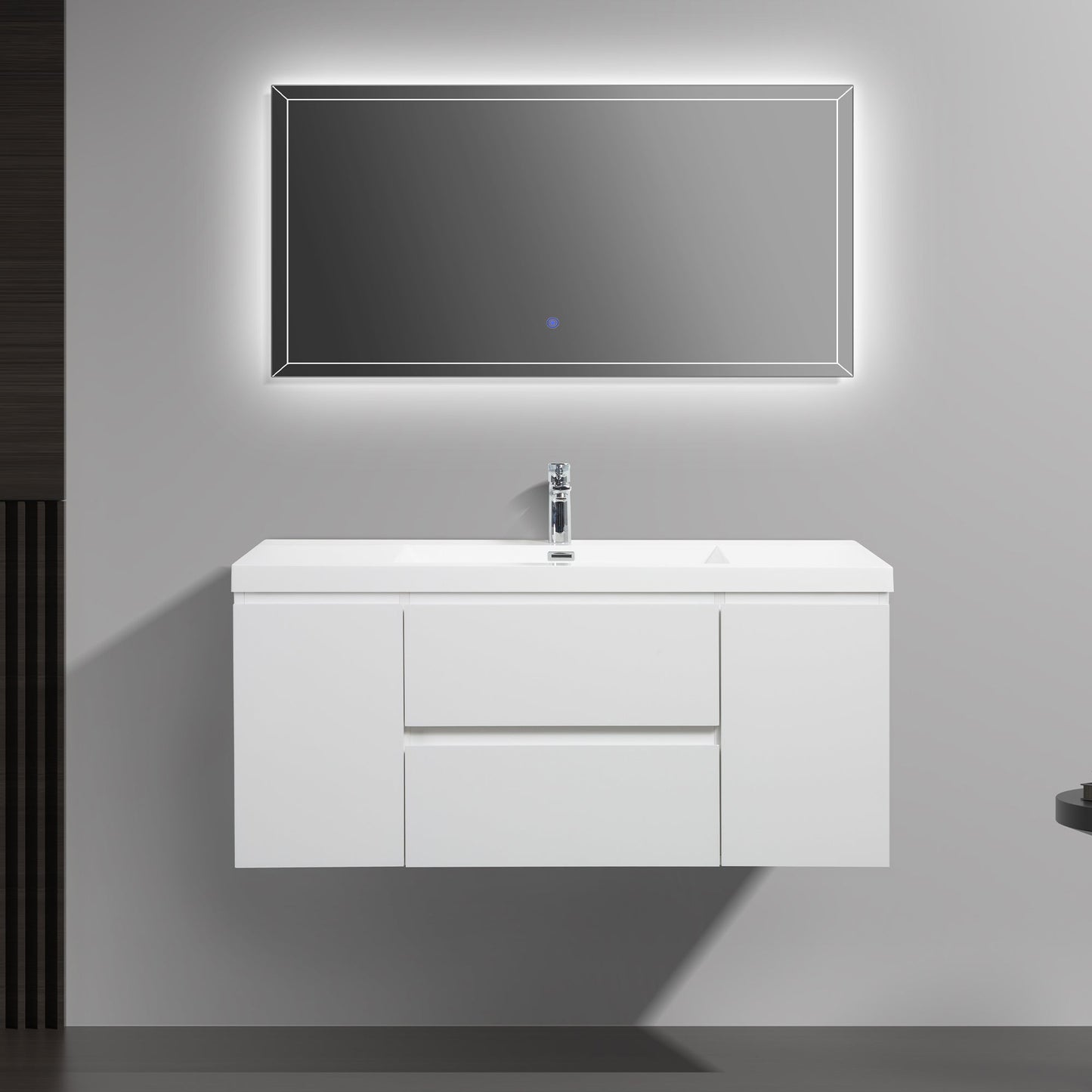WOODBRIDGE 47-1/4 in. W x 19-5/8 in. D Wall Mounted Floating Vanity in Glossy White with Resin Composite Vanity Top in Glossy White