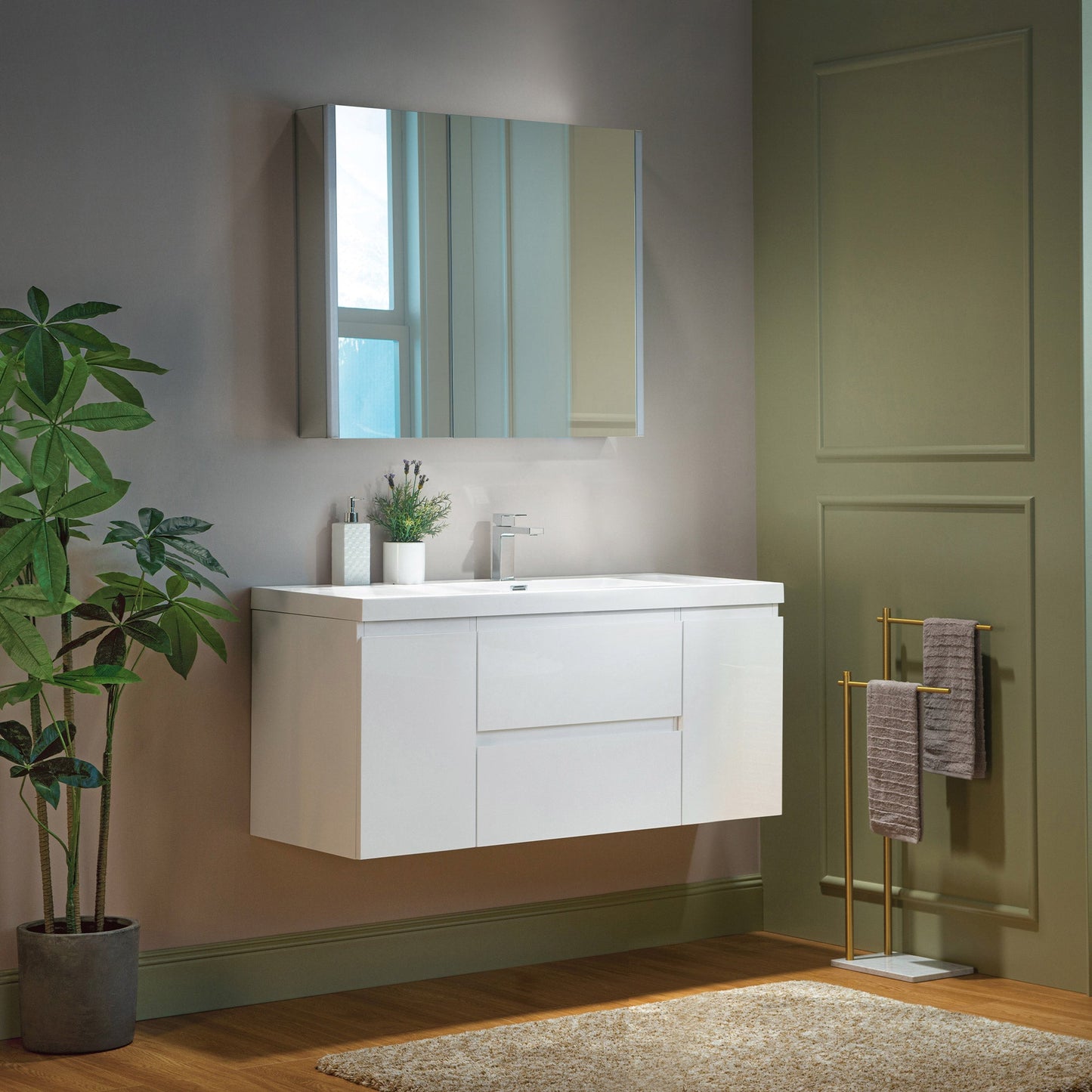 WOODBRIDGE 47-1/4 in. W x 19-5/8 in. D Wall Mounted Floating Vanity in Glossy White with Resin Composite Vanity Top in Glossy White