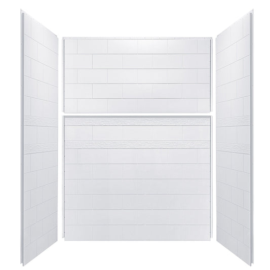 Woodbridge Solid Surface 60" W X 32'' D X 79" H Shower Wall Panel Surround, Two Install Option, Cuttable, Staggered Brick Pattern