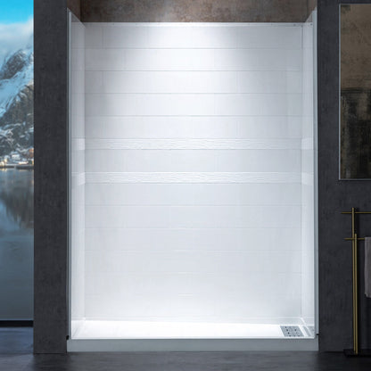 Woodbridge Solid Surface 60" W X 36'' D X 79" H Shower Wall Panel Surround, Two Install Option, Cuttable, Staggered Brick Pattern