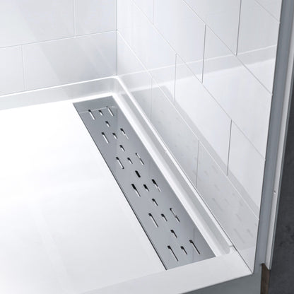 Woodbridge Solid Surface 60" W X 36'' D X 79" H Shower Wall Panel Surround, Two Install Option, Cuttable, Staggered Brick Pattern