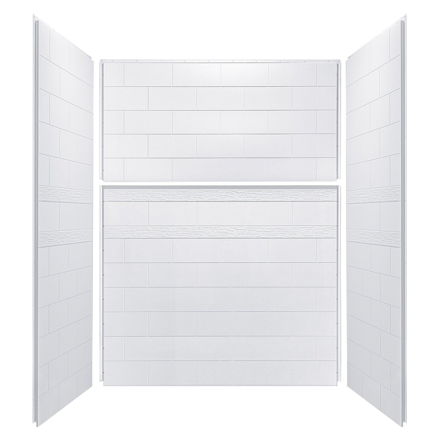 Woodbridge Solid Surface 60" W X 36'' D X 79" H Shower Wall Panel Surround, Two Install Option, Cuttable, Staggered Brick Pattern