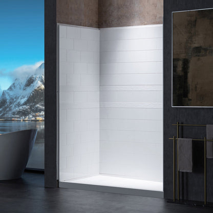 Woodbridge Solid Surface 60" W X 36'' D X 79" H Shower Wall Panel Surround, Two Install Option, Cuttable, Staggered Brick Pattern