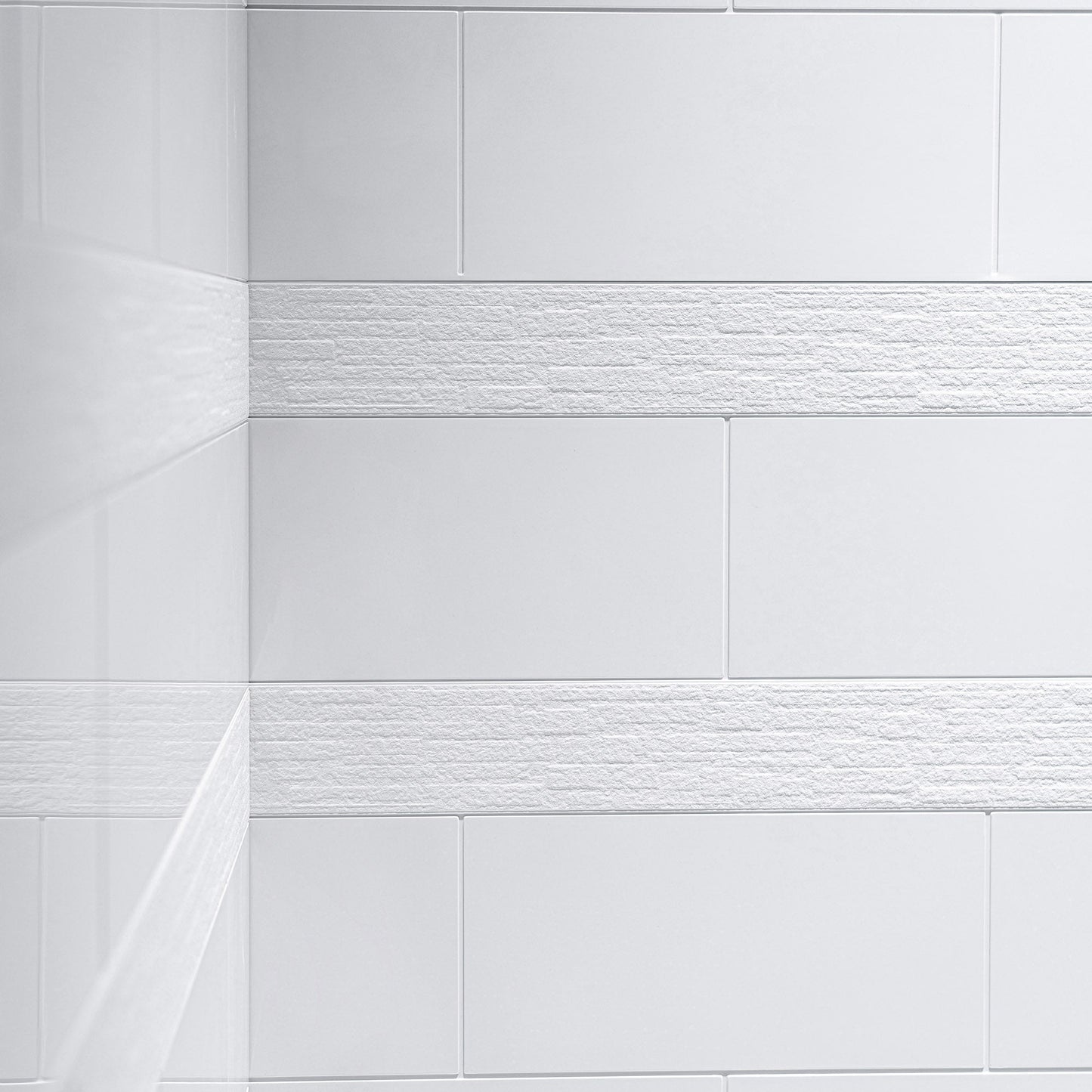 Woodbridge Solid Surface 60" W X 36'' D X 79" H Shower Wall Panel Surround, Two Install Option, Cuttable, Staggered Brick Pattern