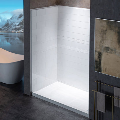 Woodbridge Solid Surface 60" W X 36'' D X 79" H Shower Wall Panel Surround, Two Install Option, Cuttable, Staggered Brick Pattern