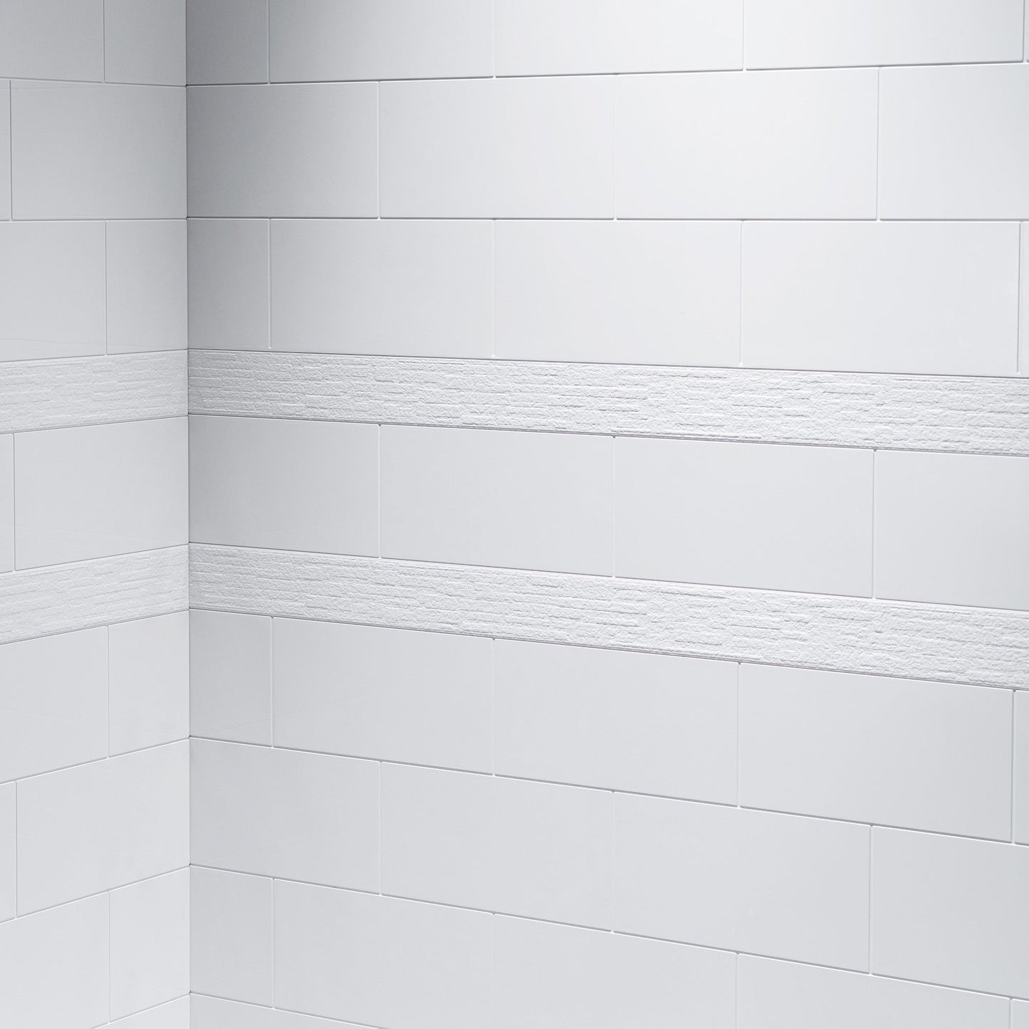 Woodbridge Solid Surface 60" W X 36'' D X 79" H Shower Wall Panel Surround, Two Install Option, Cuttable, Staggered Brick Pattern